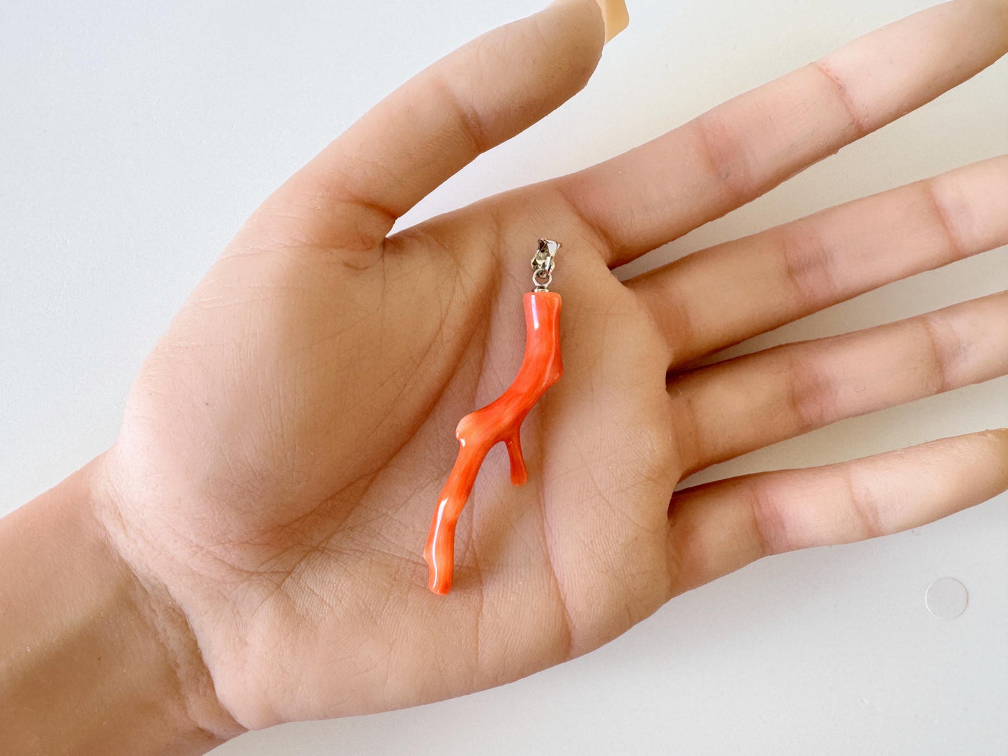 Coral Branch Pendant Natural Deep Sea Coral: Orange Pink Coral Jewelry Accent, Silver Bail (50mm Length, Lightweight Design)