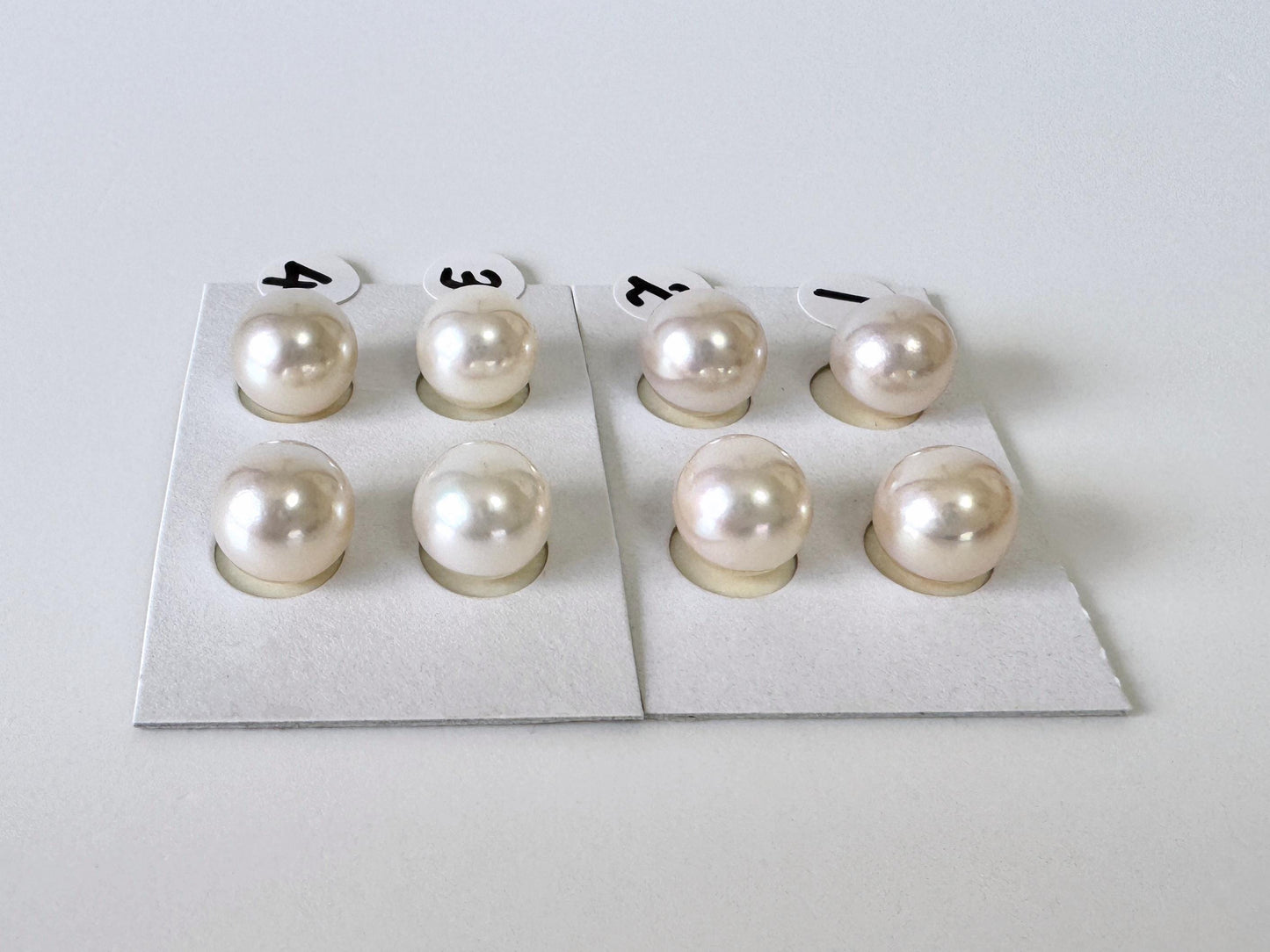 Akoya Pearl Pair Half Drilled Beads, 8.5-9mm Round White Pink Overtone (Saltwater Cultured, Jewelry Supplies)