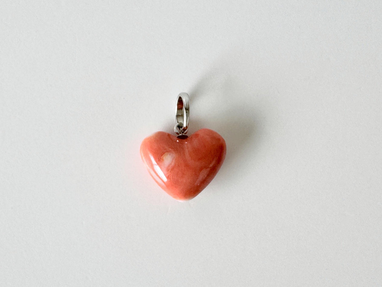 Orange Momo Coral Pendant - Natural Heart Shaped Coral Jewelry - Silver Bail (Rhodium-Plated), Genuine Material, 13.7x15.3mm