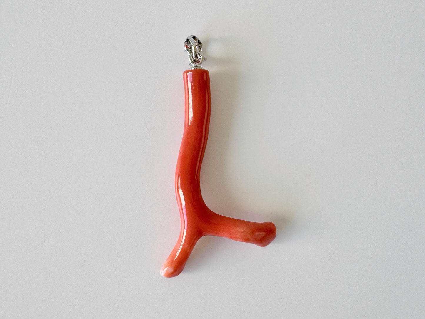 Momo Coral Branch Pendant Natural, Japanese Orange Coral (44mm Length, Rhodium-Plated Silver Bail, Deep Sea Origin)