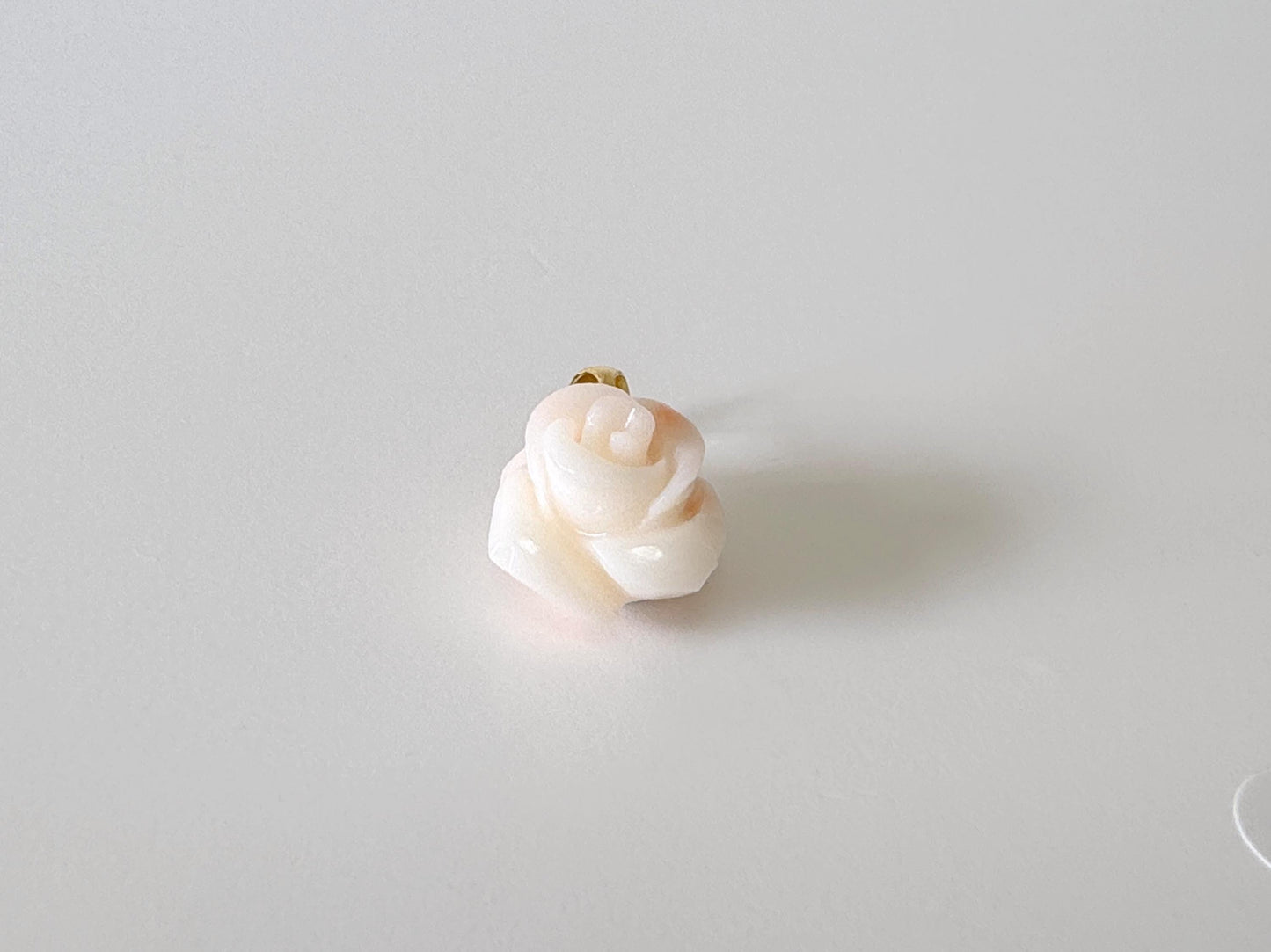 Deep Sea Coral Rose carved Pendant, 14.1x12.2mm, Natural White/Pink Color Coral, Silver (gold plated) bail, Genuine Coral Pendant