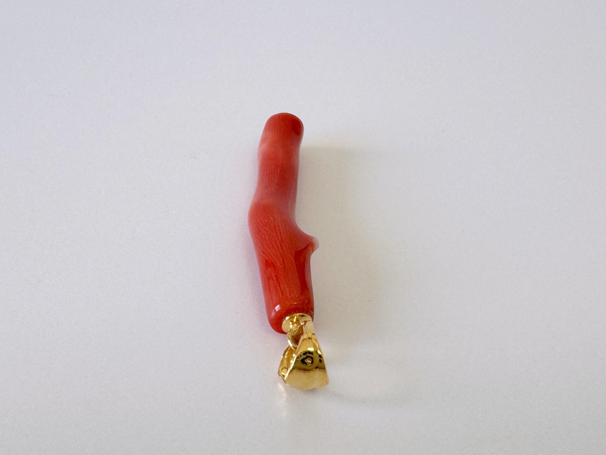 Momo Coral Branch Pendant Natural Jewelry: Vermilion Orange Coral, Gold-Plated Silver Bail (34mm, Unique Gift)