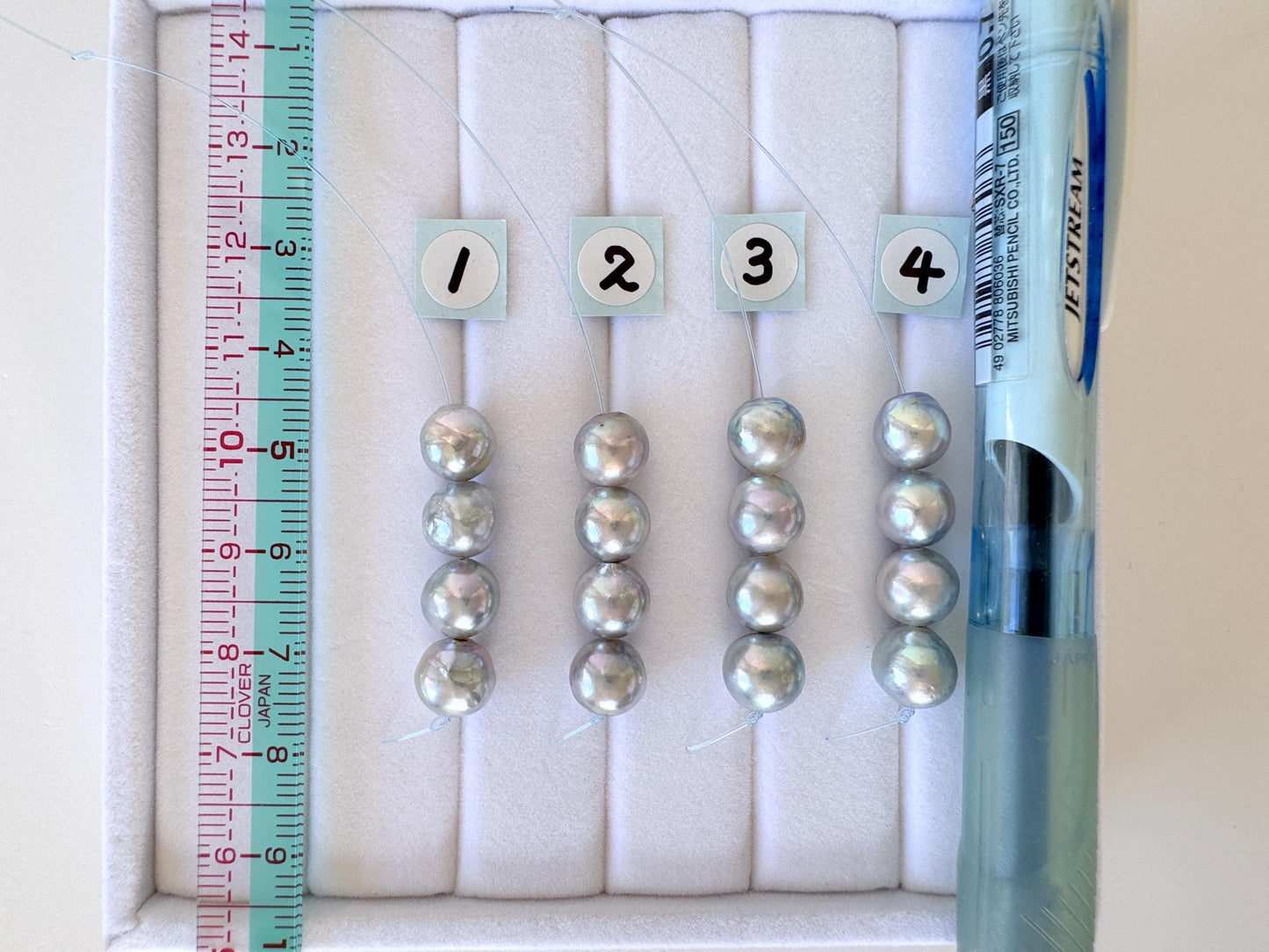 Japanese Natural blue/silver color Akoya Pearl Beads, 7.5-8mm, Mini Strand, Short Strand of 4 Pieces, Cultured in Sea Water