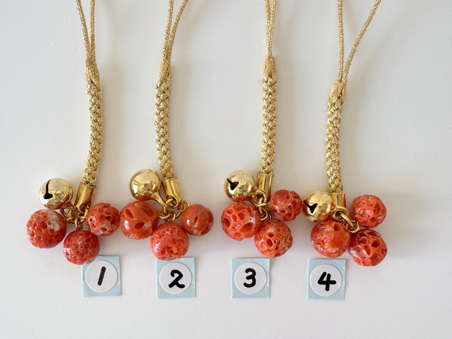 Lucky charm, Natural Aka (red) coral key strap, Netsuke strap, Natural color precious coral