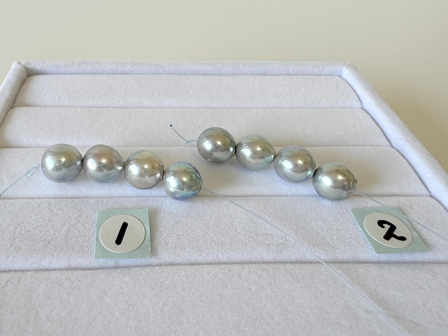 Japanese Natural blue/silver color Akoya Pearl Beads, 7.5-8mm, Mini Strand, Short Strand of 4 Pieces, Cultured in Sea Water