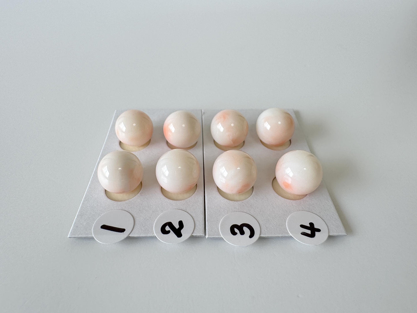9.5-10mm Half Drilled Natural Deep Sea Coral Round Loose, White/Pink coral, for earring sets, natural color, price per pair