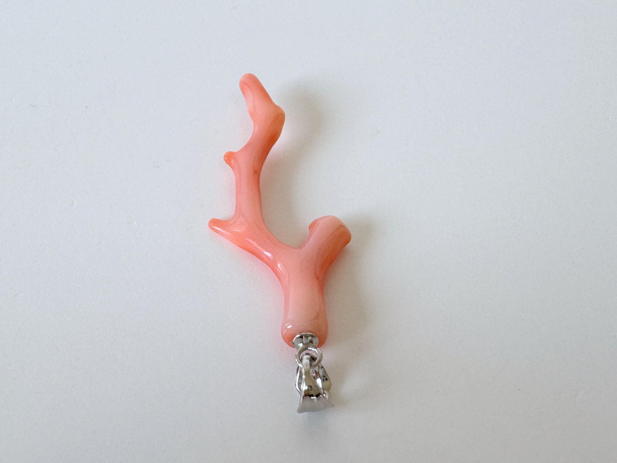 Coral Branch Pendant Natural Deep Sea Coral: Pink Orange Coral Jewelry Accent, Silver Bail (47mm Length, Lightweight Design)