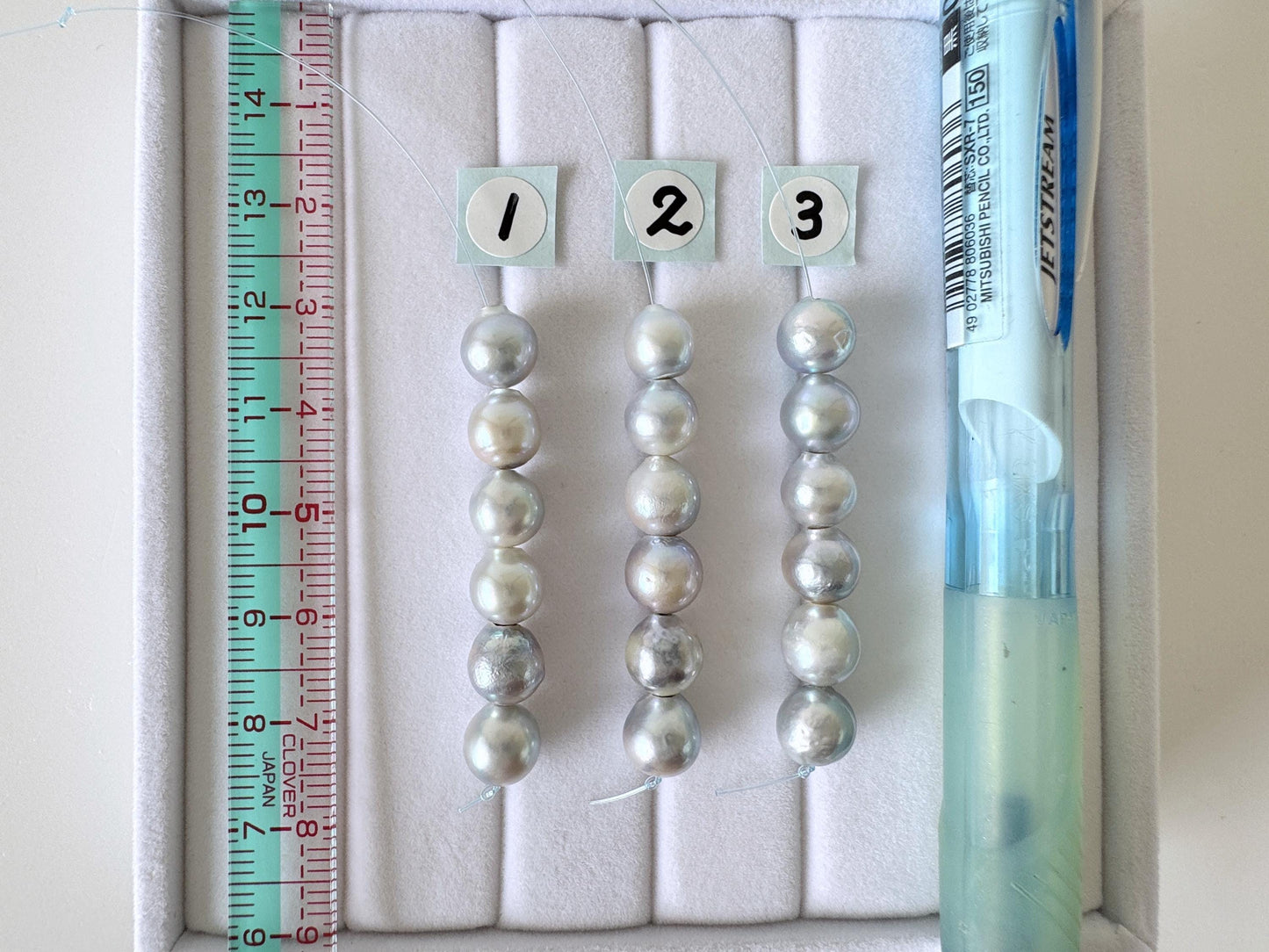 Japanese Akoya Pearl Beads: Natural Blue-Silver Cultured Pearls, Semi-Round Shape (7-7.5mm, Saltwater Mini Strand, 6 Pcs)