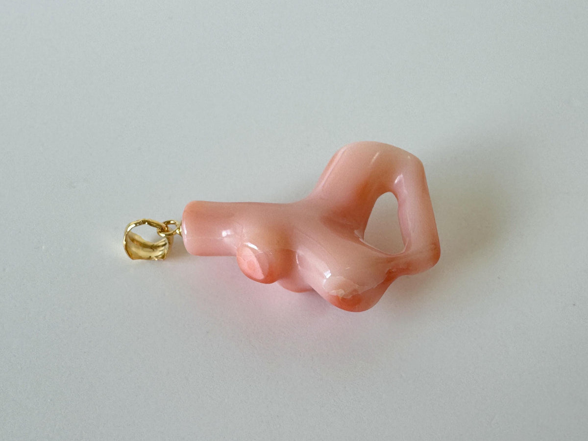 Coral Branch Pendant: Natural Pink Orange Deep Sea Coral, Gold-Plated Silver Bail | 30mm, Unique Jewelry