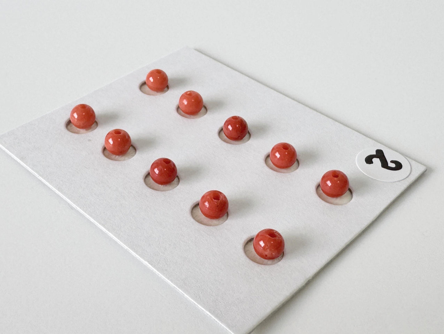 Mediterranean Red Coral Round Loose: Natural Gemstone Beads for Jewelry Making (3.7-4mm, Half-Drilled Hole, Set of 10)