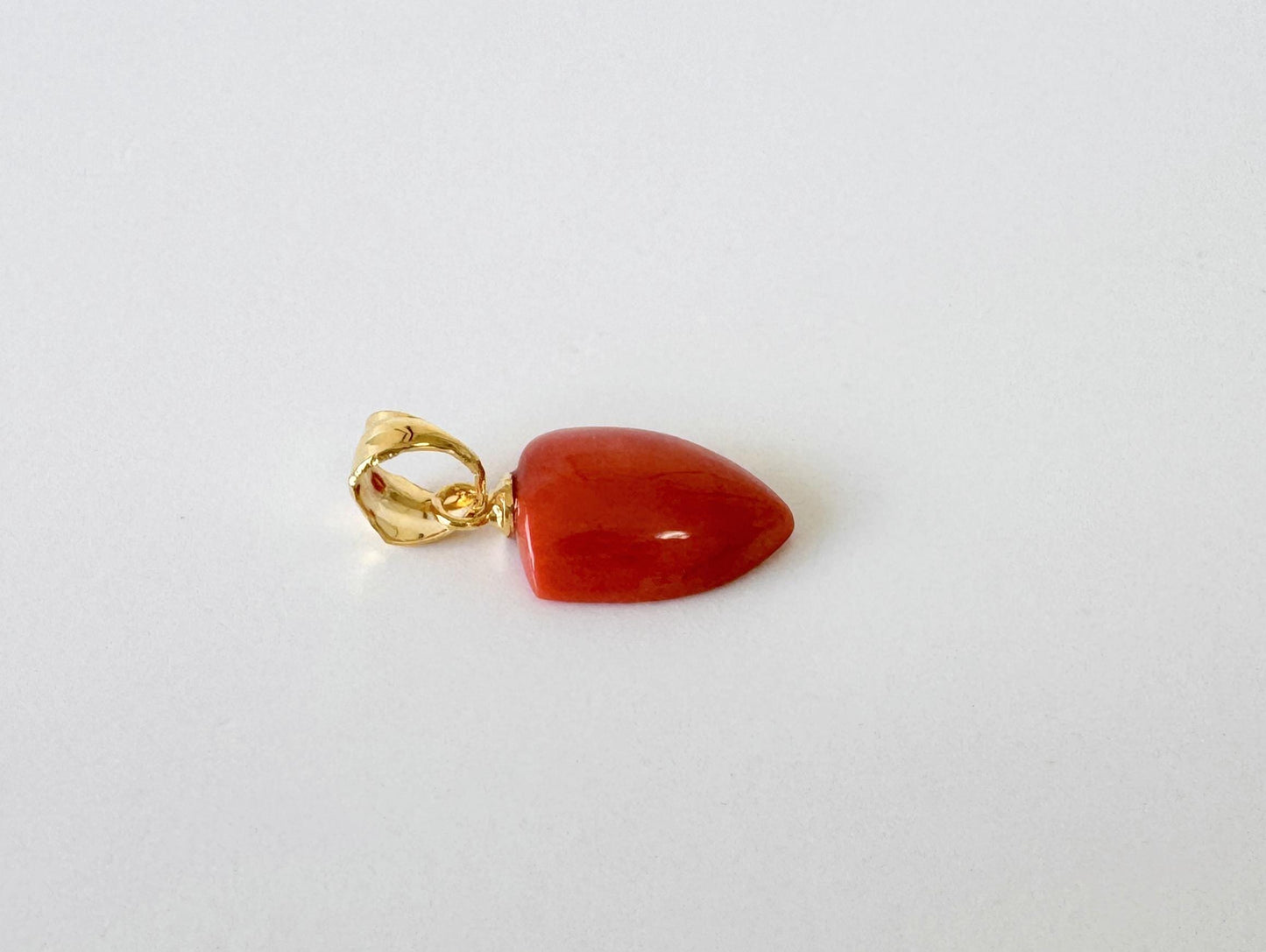 Orange Momo Coral Pendant - Natural Unique Shape Coral Jewelry - Gold-Plated Silver Bail, Genuine Material, 12.7x9.8mm