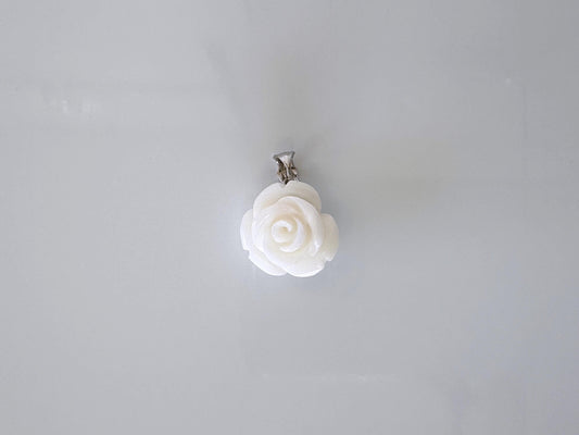 Natural White Coral Rose Pendant, 16.3x17.4mm Rose, Natural White Color Coral, Silver (rhodium plated) Bail, Genuine Precious Coral Pendant