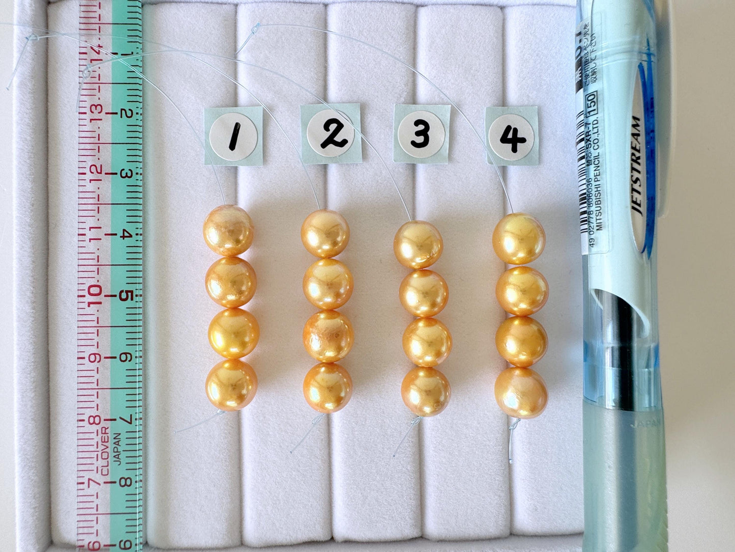 Japanese Akoya Golden Pearl Beads, Mini Strand, 7.9-8.4mm Semi-Round (Color Treated, Cultured Saltwater, 4 Pieces)