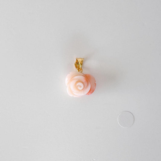 Natural Coral Rose Pendant Jewelry: Pink White Deep Sea Coral Carving, Silver Gold Plated Bail (11.8x13mm, Genuine Coral)