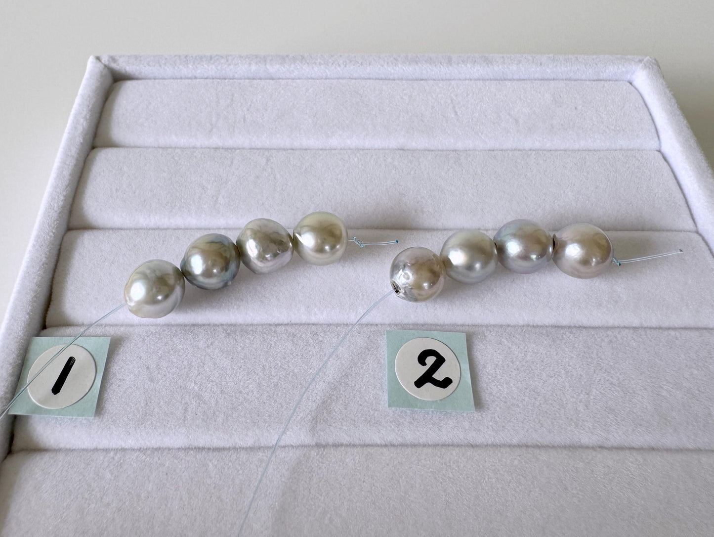 Japanese Akoya Pearl Beads: Natural Blue-Silver Cultured Pearls, Semi-Round Shape (7-7.5mm, Saltwater Mini Strand, 4 Pcs)