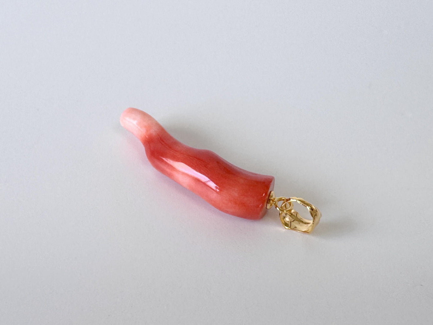 Momo Coral Branch Pendant Natural, Japanese Orange Coral (30mm, Silver Gold-Plated Bail, Genuine Jewelry)