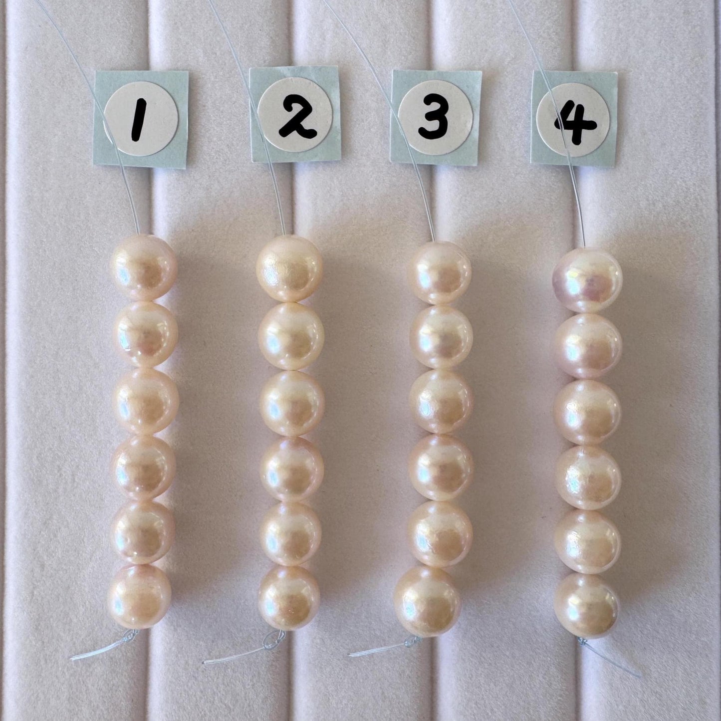 Akoya Pearl Beads: White/Pink Japanese Cultured Pearls, 6.5-7mm, 6 Pieces