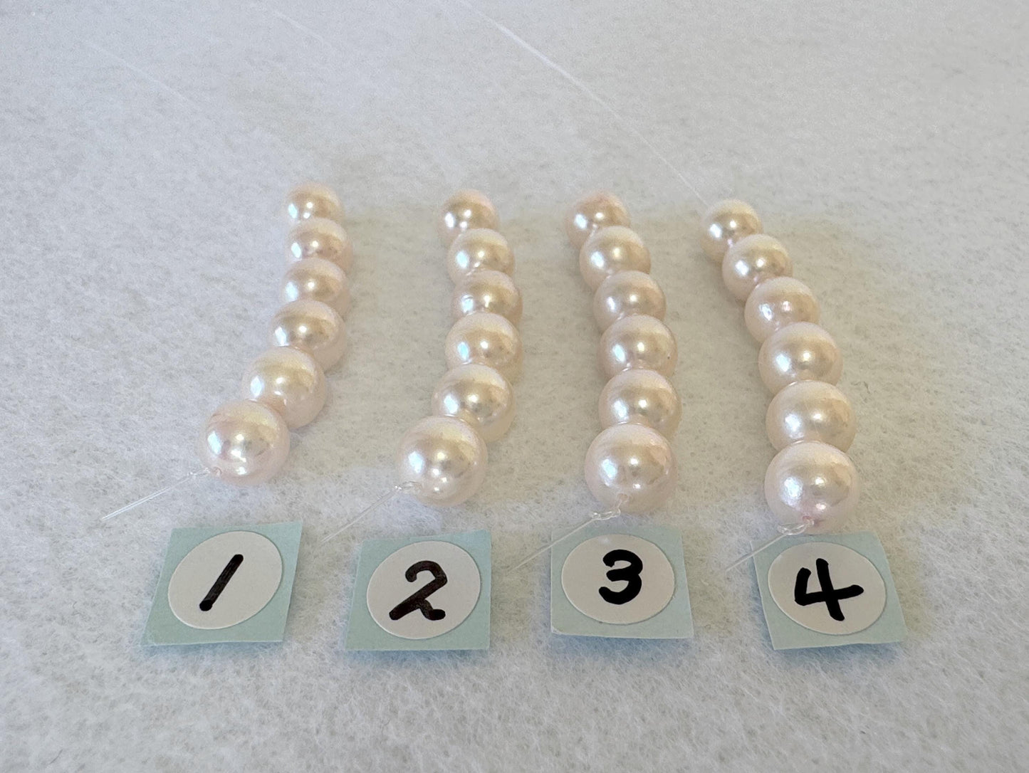 Japanese White/Pink Akoya Pearl Beads, 6.5-7mm, Mini Strand, Short Strand, 6 Pieces, Genuine Akoya Pearl, Cultured in Sea Water