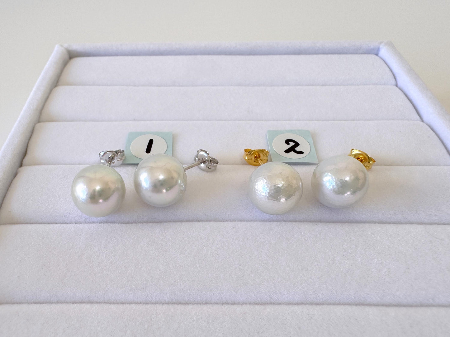 9.5mm Akoya Pearl Stud Earrings: Natural Light Blue Color, Silver 925