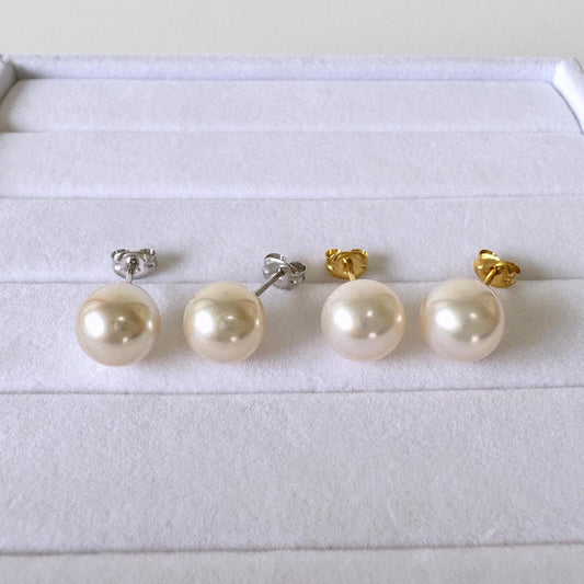 Japanese Akoya Pearl Stud Earrings - Cultured White Pearls, 8.5mm Size, Silver 925, Elegant Everyday Wear