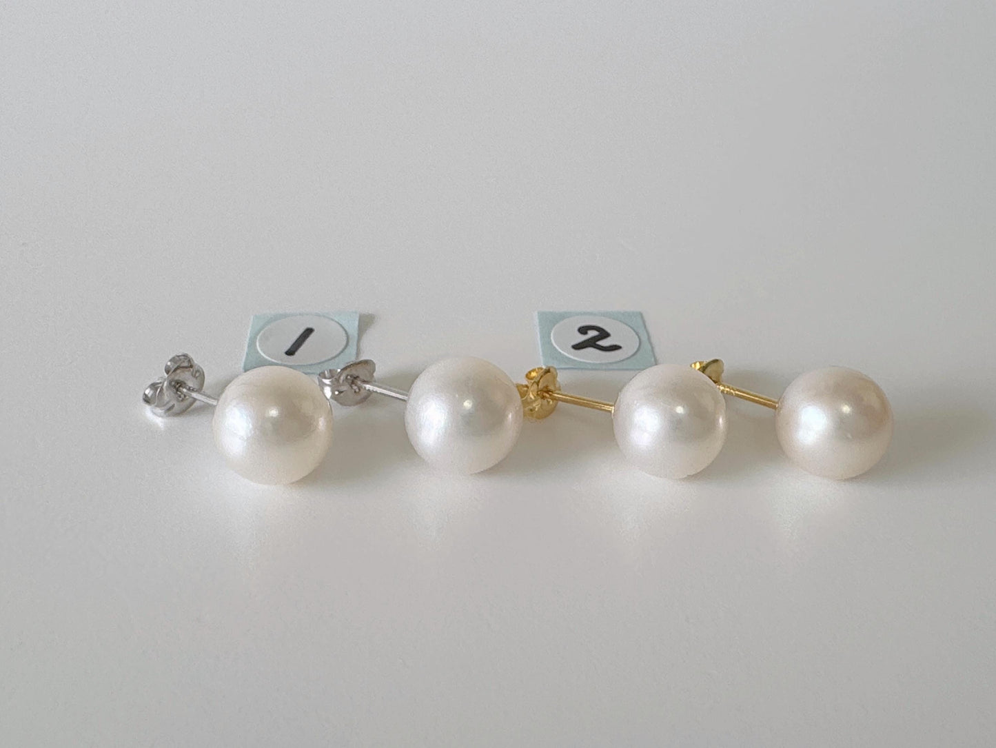 Japanese White Akoya Pearl Stud Earrings, 8.5mm, Silver 925 Post/Ear Nuts, Genuine Akoya Pearl, Salt water cultured pearl