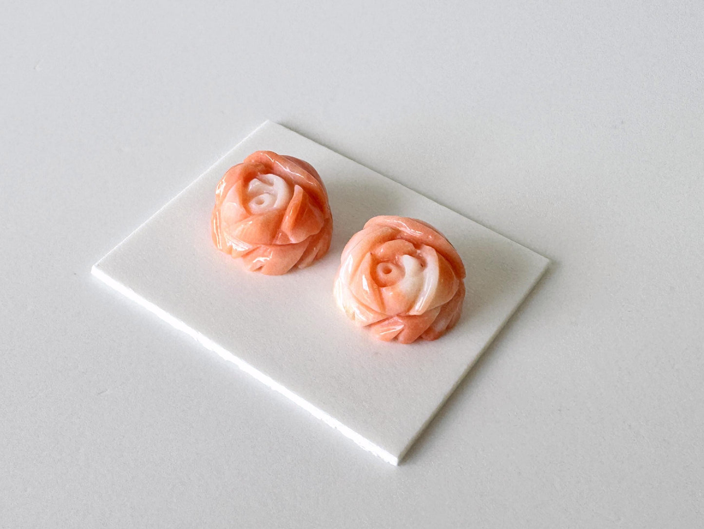 Momo Coral Rose, Japanese Orange Loose Pair | Natural Undyed | 10.5mm Half-Drilled Flat-Back Jewelry Supplies