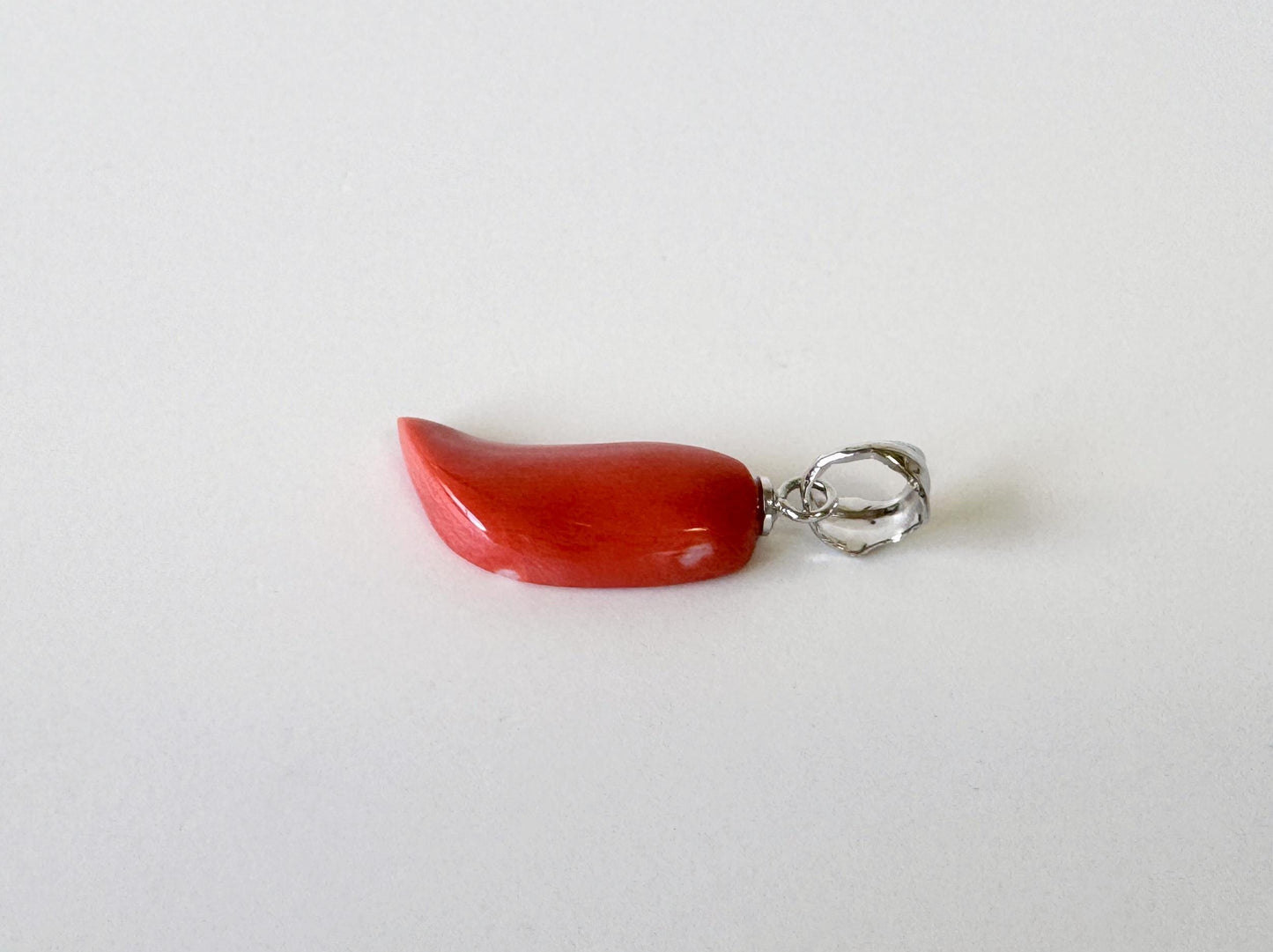 Orange Momo Coral Pendant - Natural Unique Shape Coral Jewelry - Silver Bail (Rhodium-Plated), Genuine Material, 17x9mm