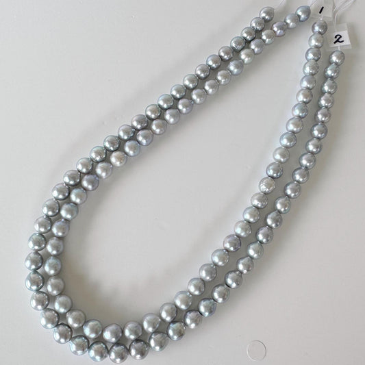 7.5-8mm Japanese Akoya Pearl Beads, Natural Blue/Silver color pearl, Genuine Akoya Pearl, Full Strand 40cm , 15.7", Salt water pearl