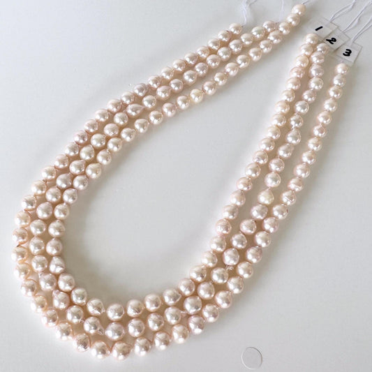 Japanese Akoya Pearl Strand 7-7.5mm Baroque Beads, White Pink Overtone (40cm + 2pcs, Saltwater Cultured)