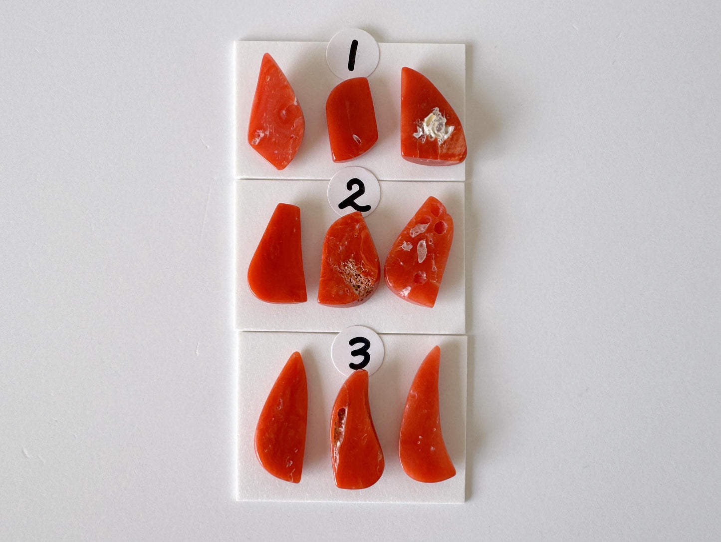 Red Coral Loose Gemstones Natural Set, Mediterranean Red Coral Pieces (3pcs, Undrilled, Organic Shapes for Jewelry)