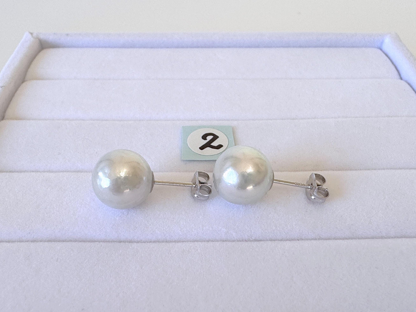 Akoya Pearl Stud Earrings: Japanese Natural Light Blue Pearls, Silver 925 (9.5mm Semi-Round, Saltwater Cultured)