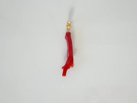 Natural Japanese Red Coral Branch Pendant, Aka Coral Branch, Length 35mm, Natural Color Japanese Red Coral, Silver (Gold-plated) Bail