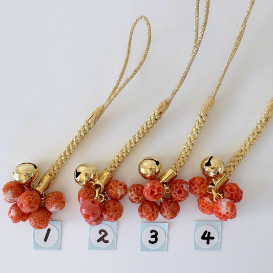 Lucky charm, Natural Aka (red) coral key strap, Netsuke strap, Natural color precious coral