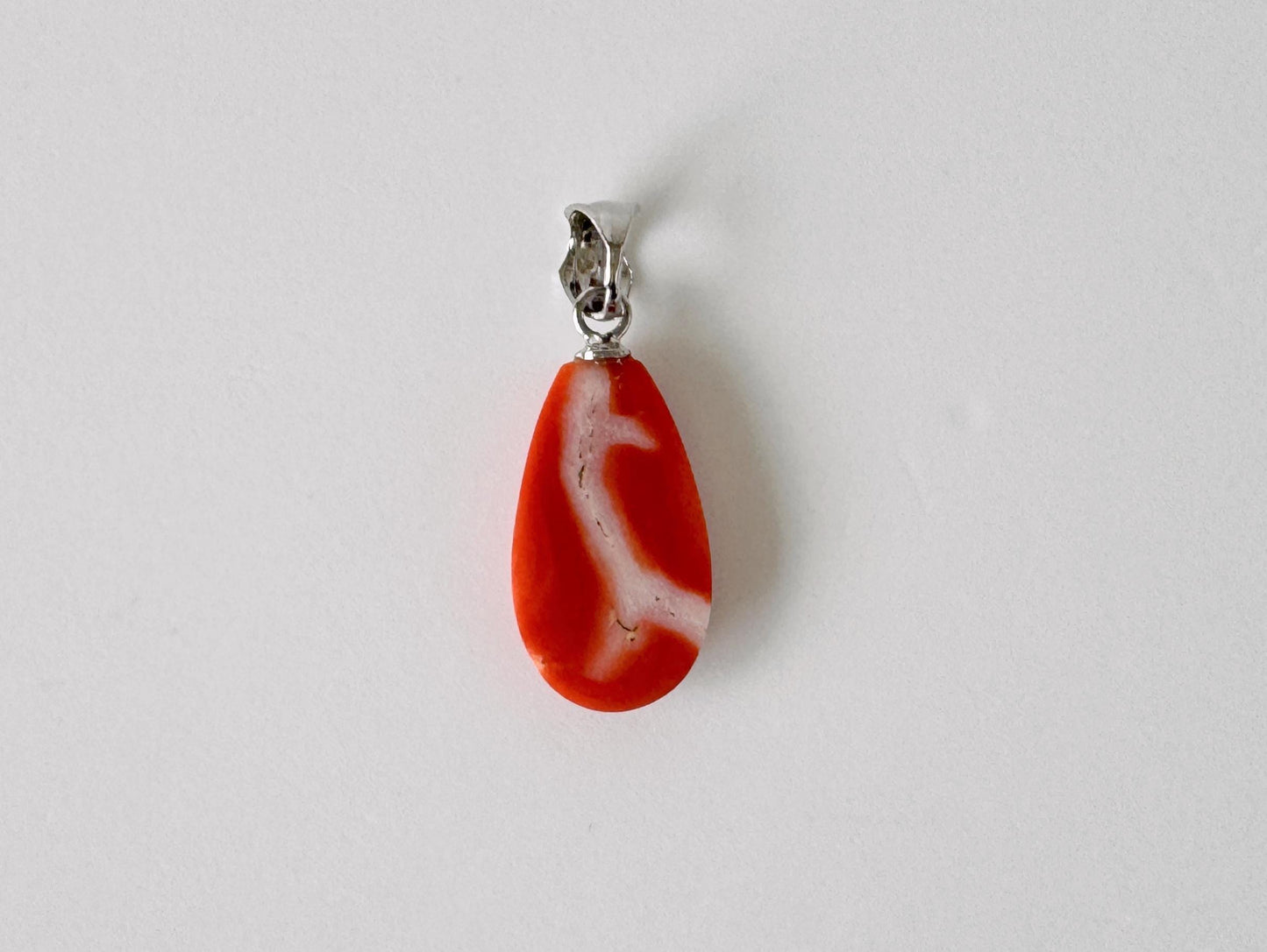 Orange Momo Coral Pendant - Natural Pear Shaped Coral Jewelry - Silver Bail (Rhodium-Plated), Genuine Material, 18x10.4mm