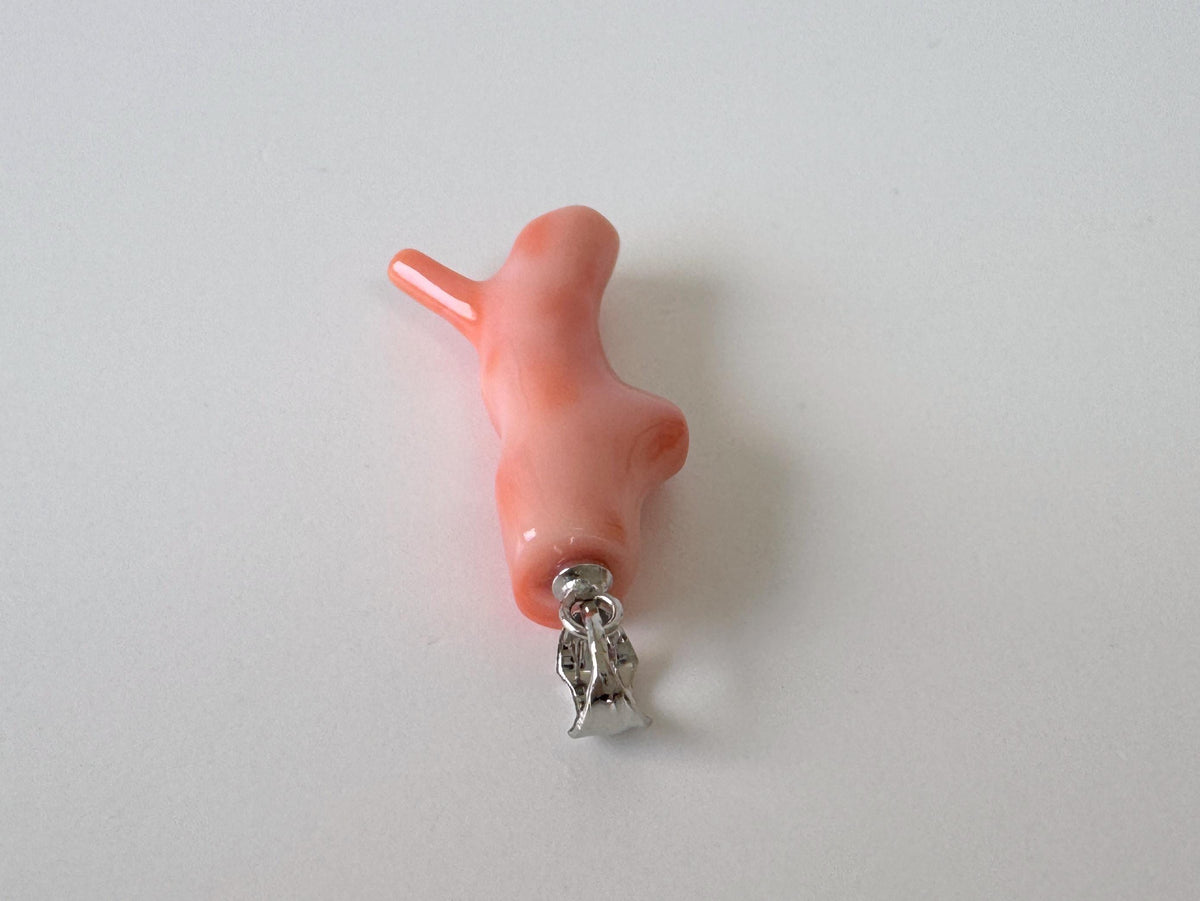 Coral Branch Pendant: Natural Pink Orange Deep Sea Coral, Silver Rhodium-Plated Bail | 27mm, Jewelry Accessory