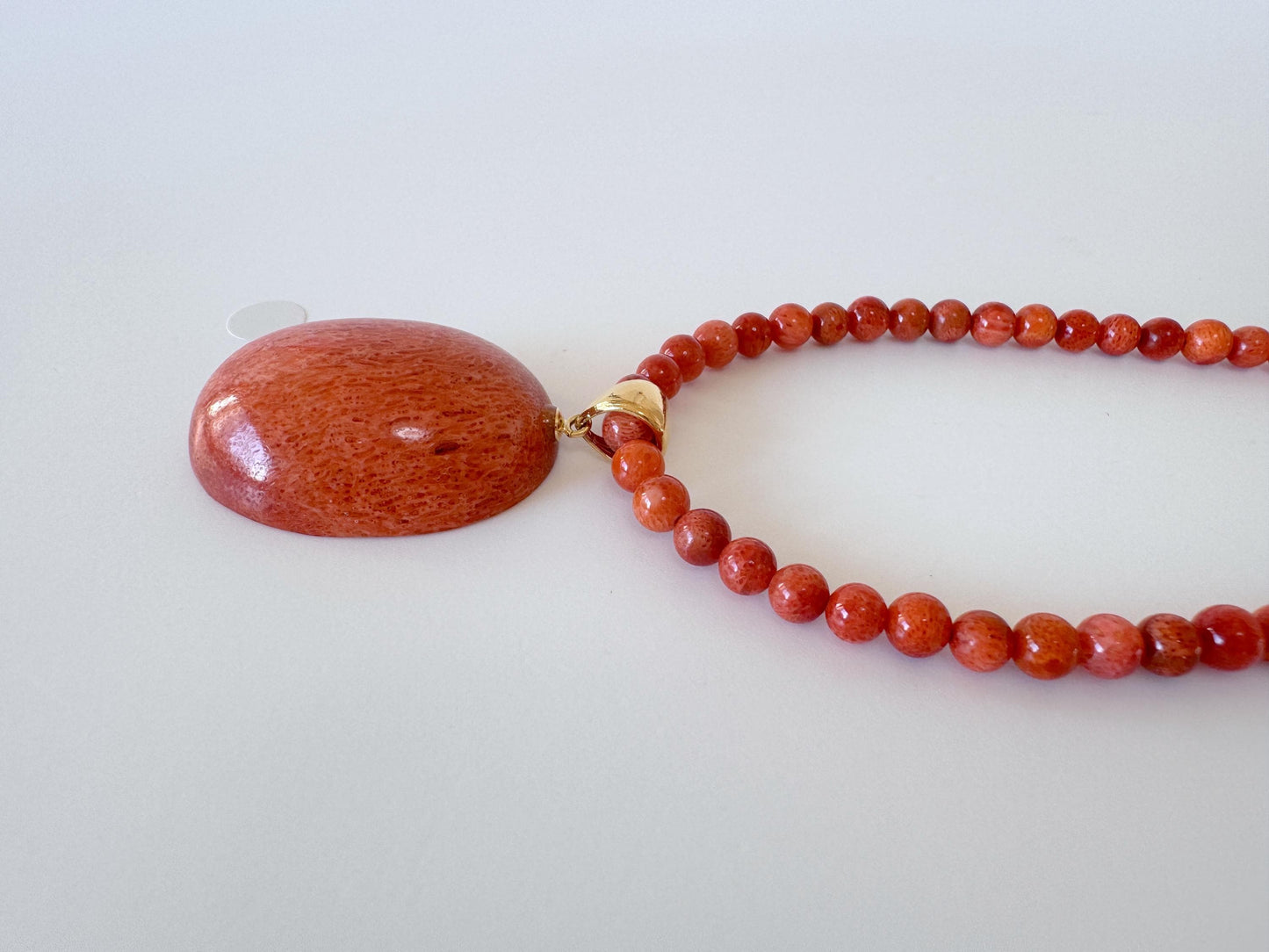 Sponge Coral Necklace with Oval Pendant, Bright Red, Brass Hook & Adjuster, Bail