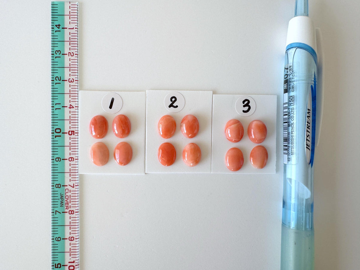 Deep Sea Coral Cabochons: Natural Orange/Pink Oval Gemstones, 9x7mm (4 pcs), Value Priced for Reason of Natural Defects