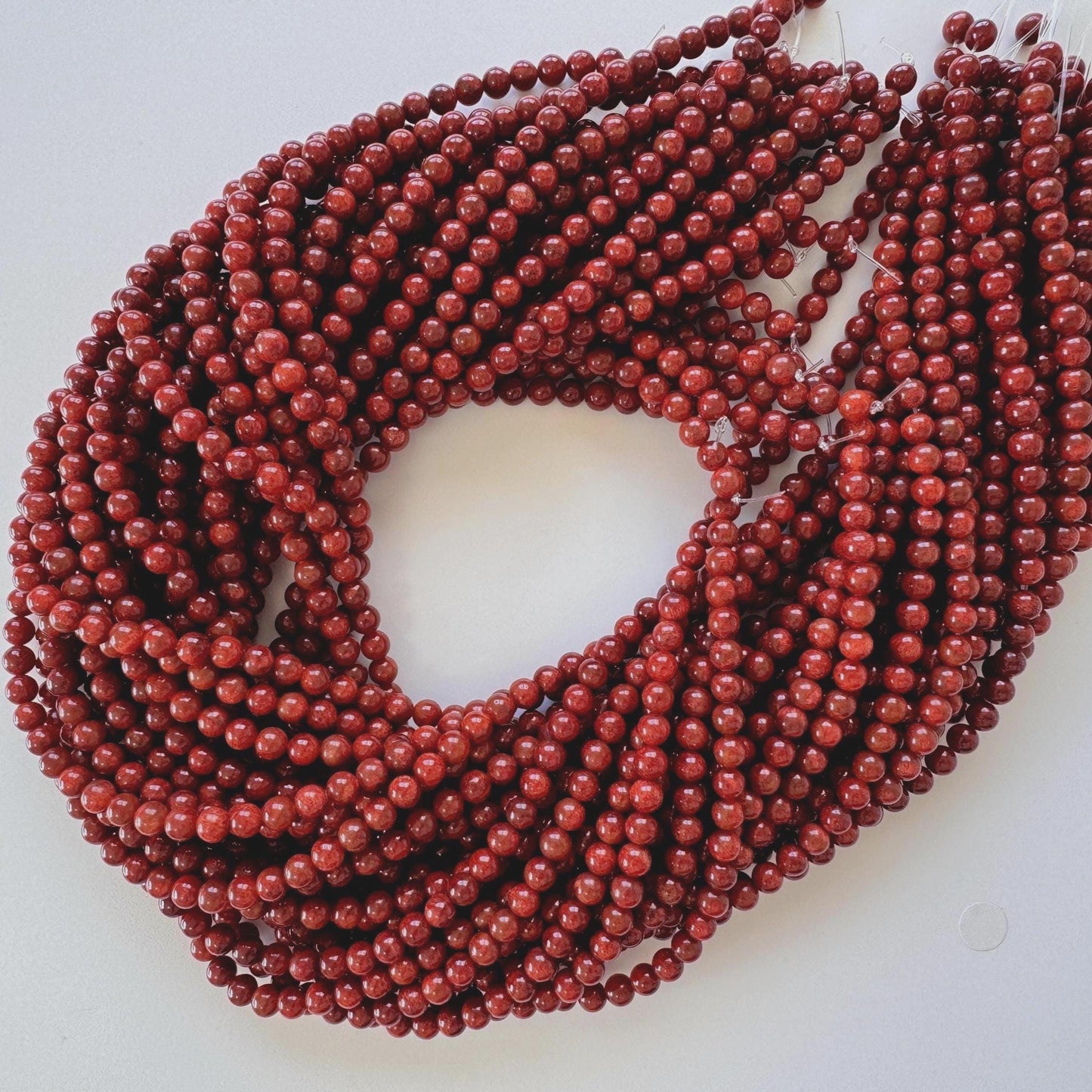 Sponge Coral Strand: 4.5-5mm Apple Coral Beads, 15.7", Special deep red color