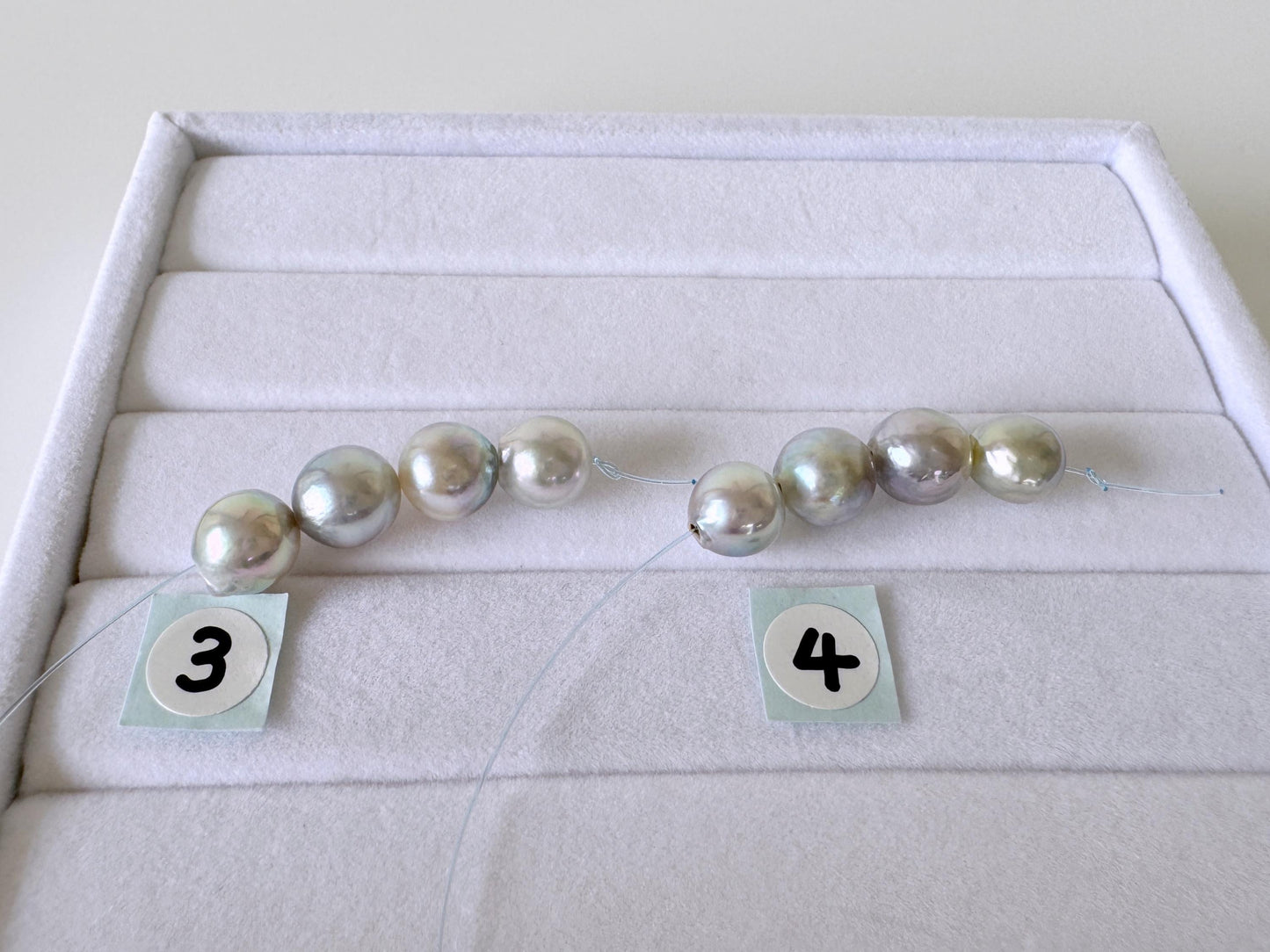 Japanese Akoya Pearl Beads: Natural Blue-Silver Cultured Pearls, Semi-Round Shape (7-7.5mm, Saltwater Mini Strand, 4 Pcs)