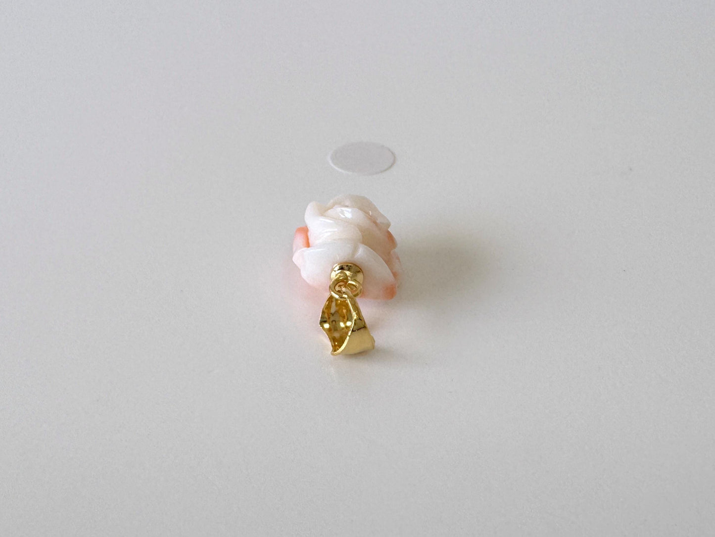 Deep Sea Coral Rose carved Pendant, 13.8x11.3mm, Natural Pink/White Color Coral, Silver (gold plated) bail, Genuine Coral Pendant
