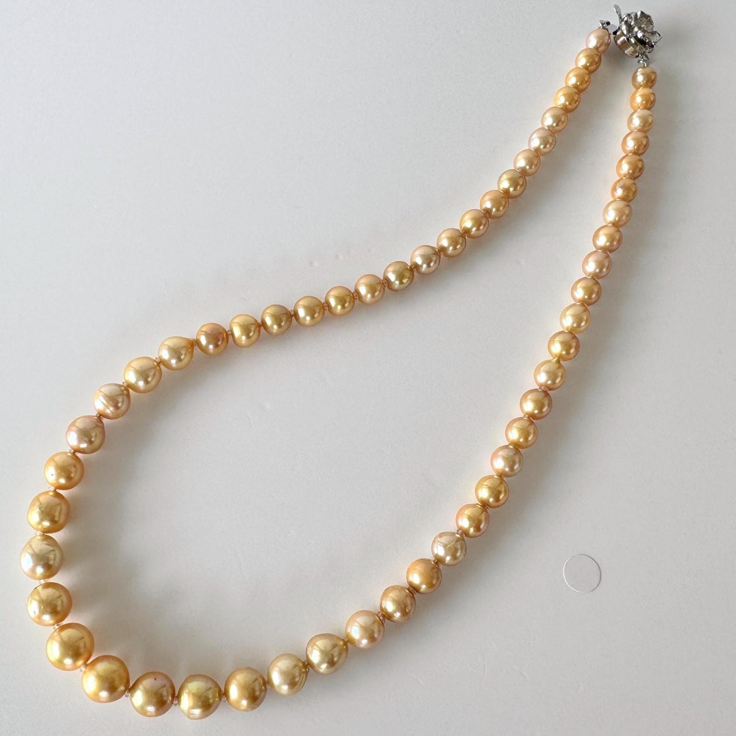 Japanese Akoya Cultured Pearl Necklace: 6-9.2mm Color Treated Gold  Semi-Baroque/Semi-Round, Silver Clasp | Saltwater Pearls, 45cm Strand