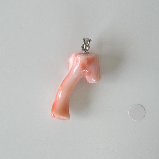 Coral Branch Pendant Natural Deep Sea Coral: Pink Orange Coral Jewelry Accent, Silver Bail (34mm Length)