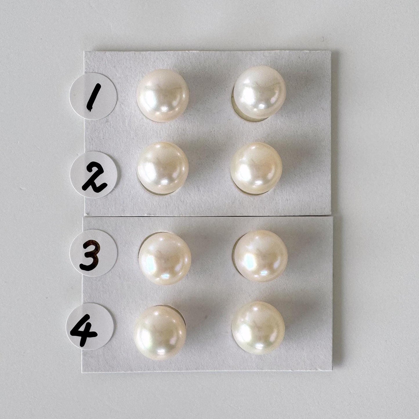 Japanese White Akoya Cultured Pearl 8.5-9mm, Genuine Akoya Pearl, Half-Drilled Round loose, Price per Pair, Salt water pearl