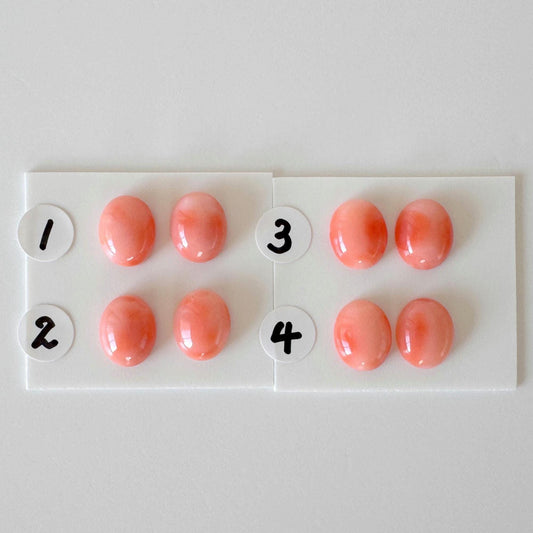Deep Sea Coral Oval Cabochons Natural Pair, Orange Pink Shades (10x8mm, Undrilled, Genuine Coral Gems)