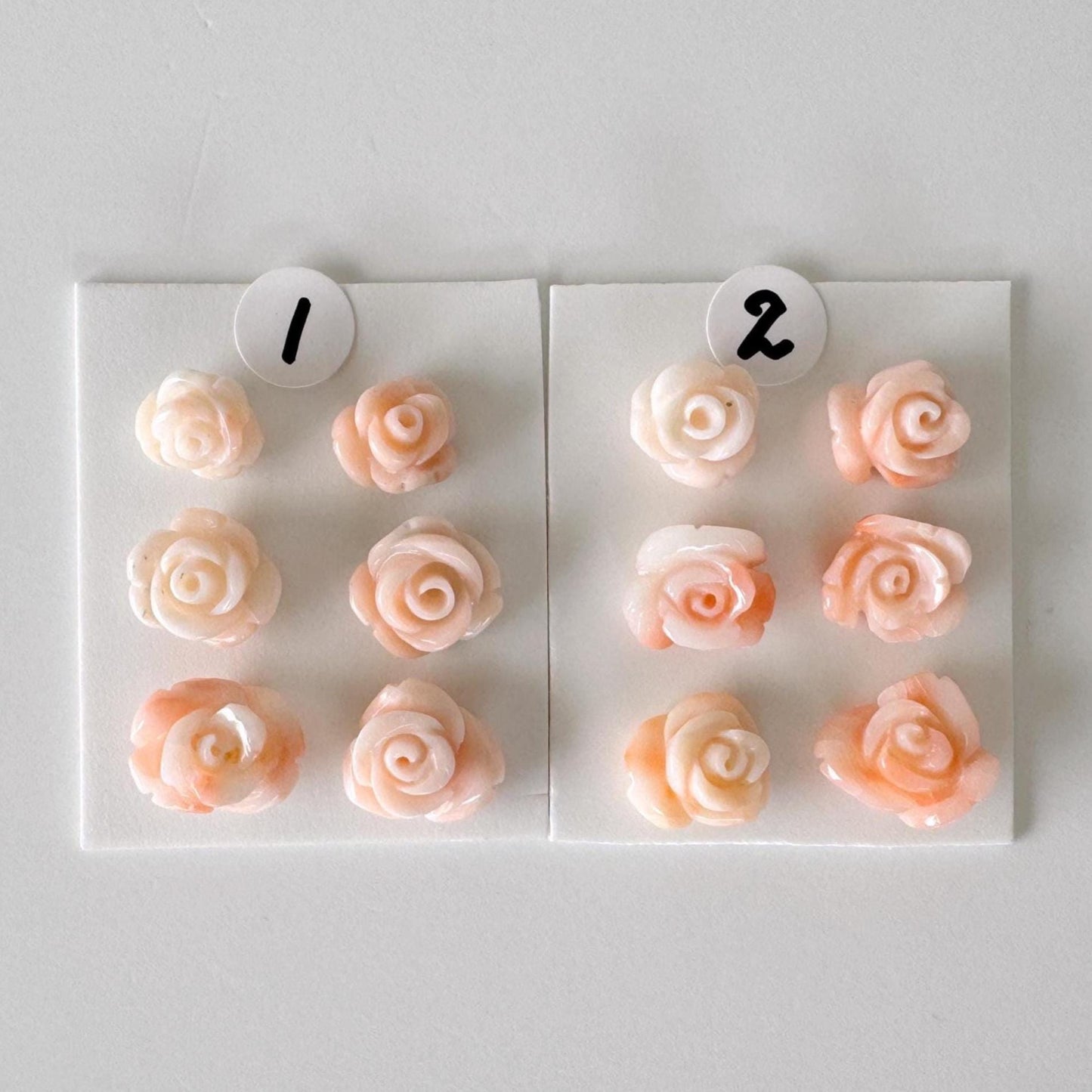Mix set of 6 pcs of Natural Pink Deep Sea Coral Rose Carvings 7.5-10mm, Natural color, Value priced for reason of defects / Irregular shapes