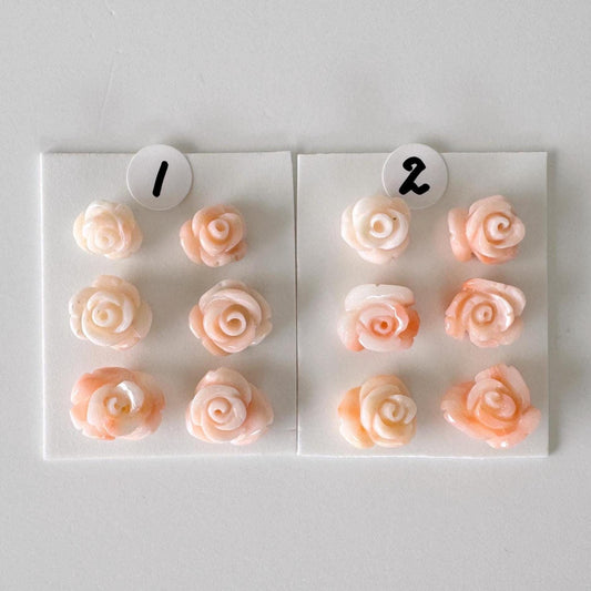Mix set of 6 pcs of Natural Pink Deep Sea Coral Rose Carvings 7.5-10mm, Natural color, Value priced for reason of defects / Irregular shapes