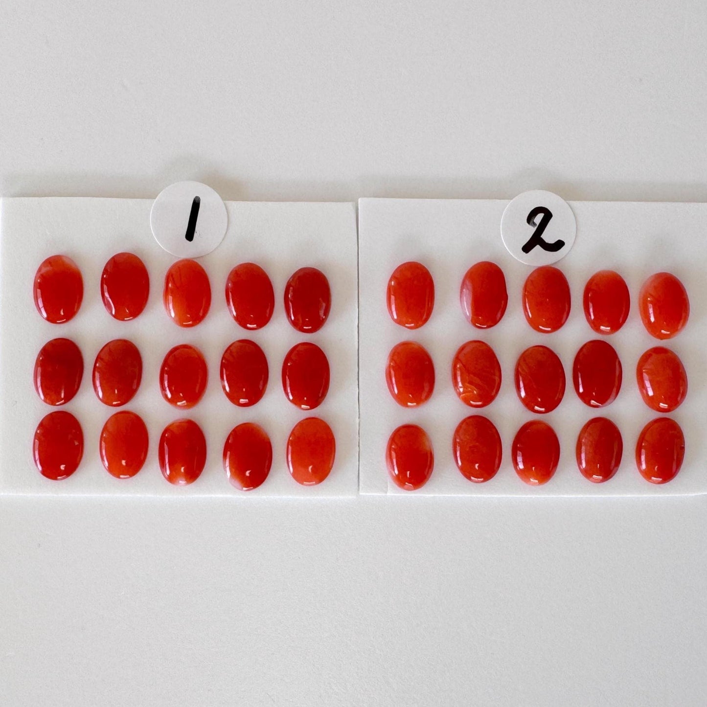 Natural Japanese Aka (Red) Coral Cabochons: 7x5mm Oval, Set of 15