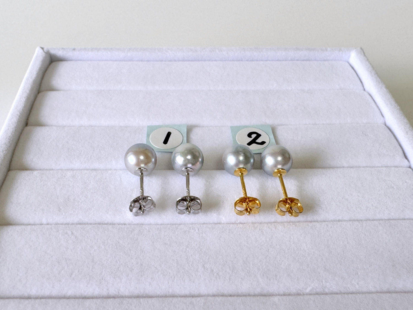 Japanese Akoya Pearl Stud Earrings, Natural Blue/Silver (7mm, Silver925 Posts, Saltwater Cultured)