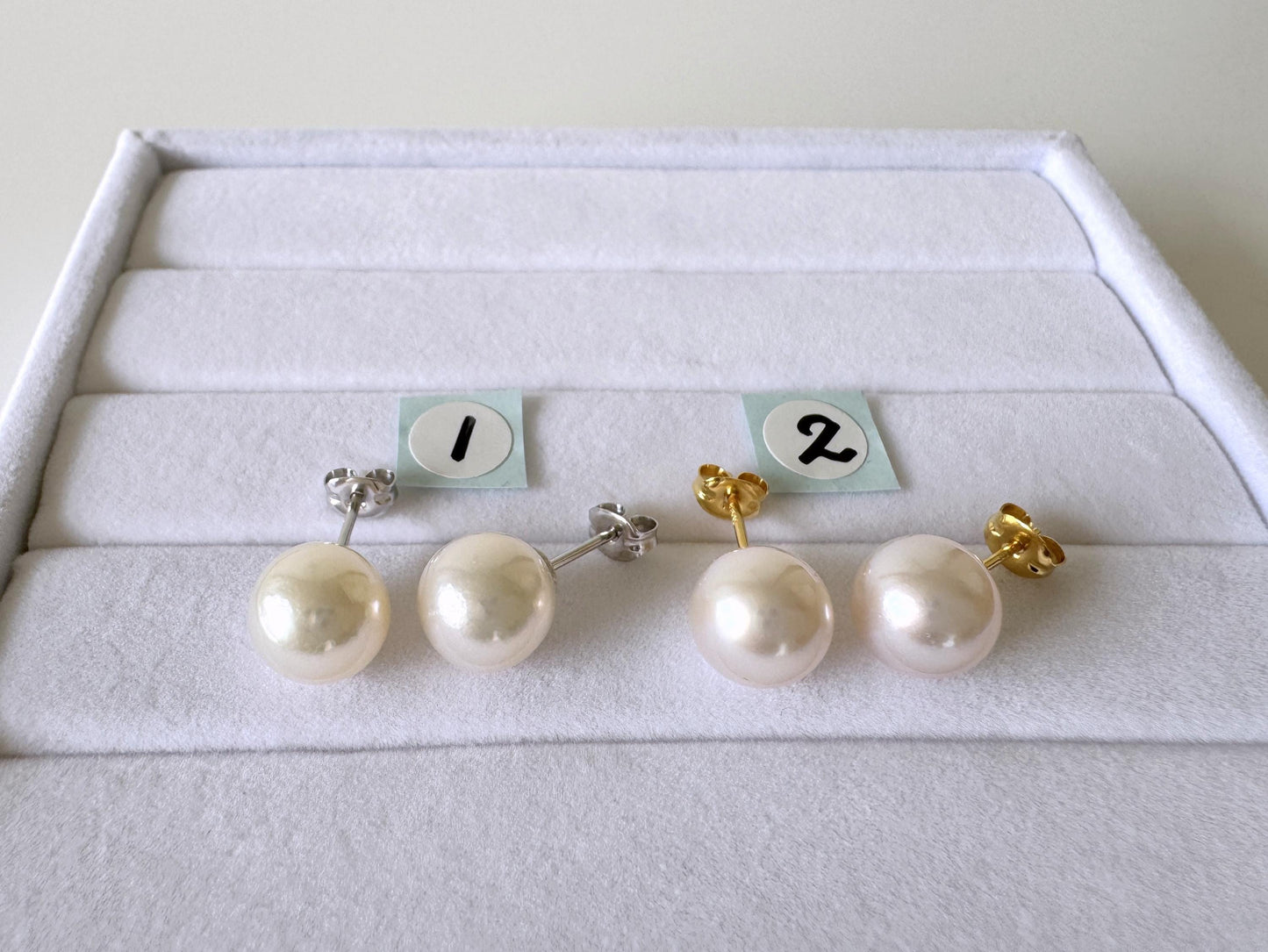 Akoya Pearl Stud Earrings: White 8.5mm Pearls - Japanese Cultured, Silver 925, Saltwater Origin