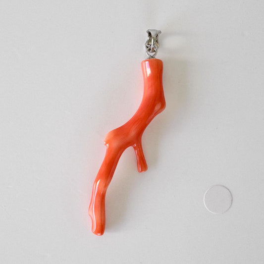 Coral Branch Pendant Natural Deep Sea Coral: Orange Pink Coral Jewelry Accent, Silver Bail (50mm Length, Lightweight Design)